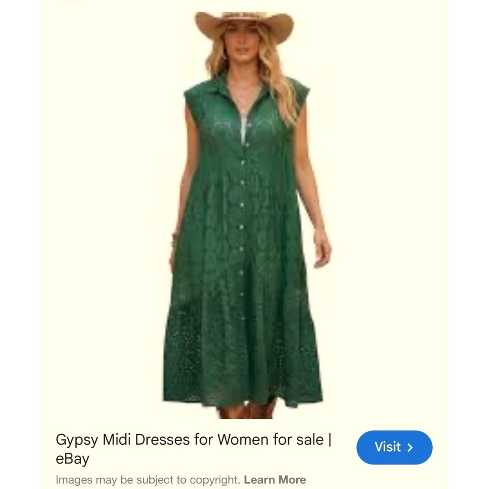 Jaded Gypsy Eyelet Midi Dress L/XL Green NEW Tag Cotton Button Front Tiered Boho - Picture 2 of 8